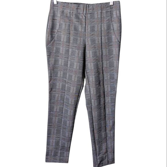 JONES & CO Grey Black High Rise Windowpane Plaid Stretch Trousers M 10 12 14 - Picture 1 of 7